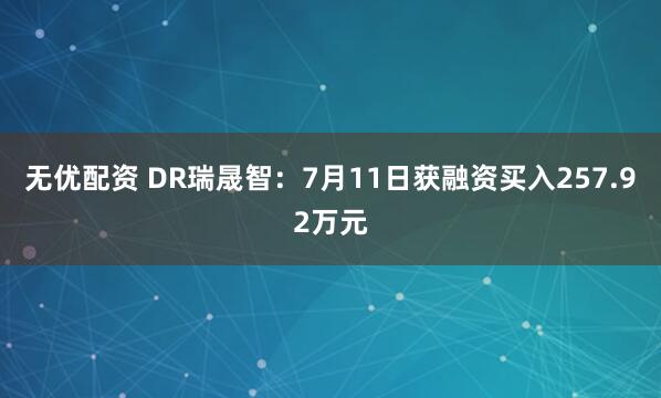 无优配资 DR瑞晟智：7月11日获融资买入257.92万元